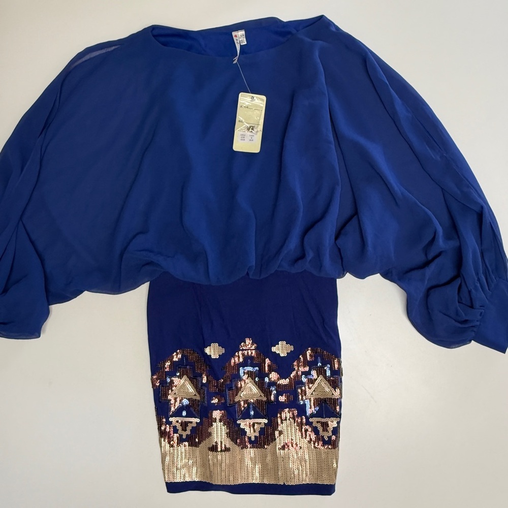 Women Love Point Royal Blue Chiffon Top Fitted Dress